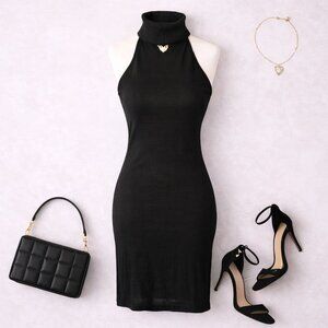 💛 Black Halter Neck Bodycon Dress Size Small